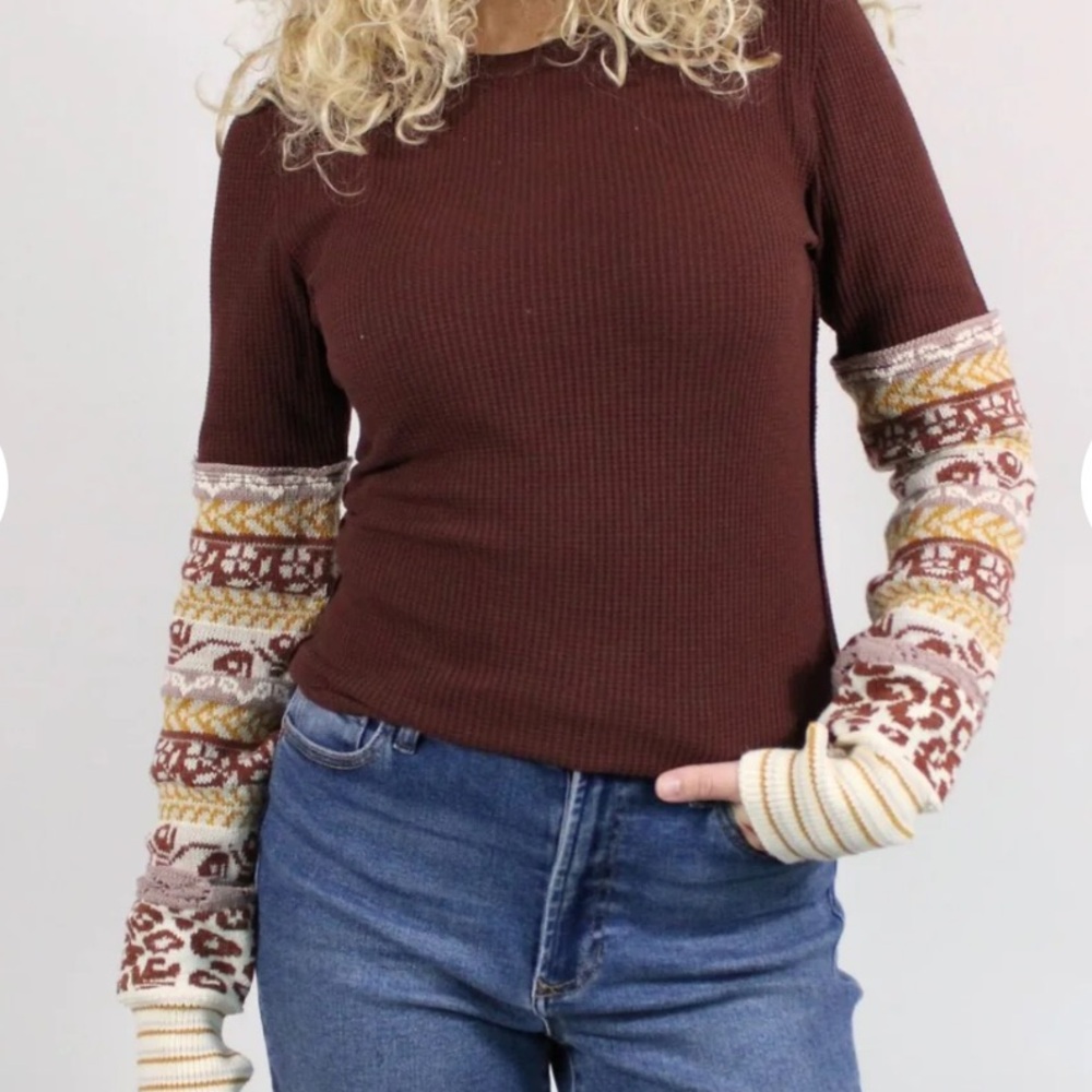 NWT Free People We The Free All In Cuff Top XS Long Sleeve Scoop Neck